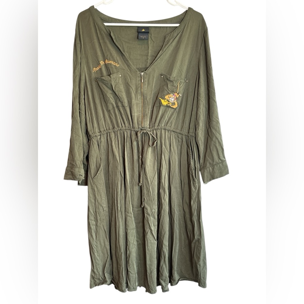 Disney Princess Abu Aladdin Embroidered Utility Dress Size 10 (2) Olive Green